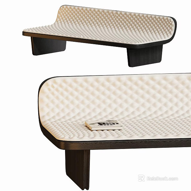 Modern Bed Bench With Quilted Cushion And Wooden Legs Featuring A Small Book 3d model 