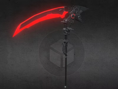 Futuristic Scythe Weapon With Red Glowing Blade And Black Mechanical Handle Design 3d model