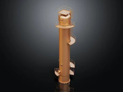 Golden Metal Tower Structure With Spiral Staircase And Top Platform Design 3d model