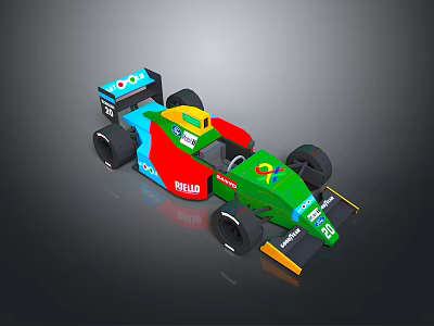 Colorful Race Car Model With Blue Red Green Yellow Design And HELLO Lettering On Body 3d model
