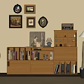 Modern Middle Ancient Floor Cabinet Bookcase Storage Cabinet Decorative Cabinet Cherry Wood Board Sideboard Middle Ancient Style 3d model