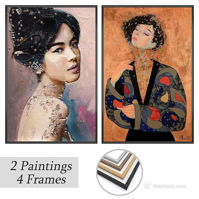 Decorative Picture Frames For Two Paintings With Artistic Design And Classic Style 3d model 