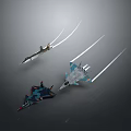 Three Fighter Jets With Different Designs Flying On Dark Background With White Trails 3d model