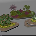 Arbor Centered Landscape Design With Shrubs Flowers And Wooden Platforms In Multiple Garden Areas