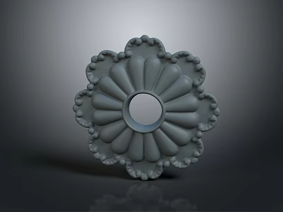 Gray Flower Shaped Daily Life Item With Decorative Circular Center Hole And Ornate Edges 3d model