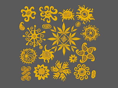 Yellow Abstract Decorative Patterns With Various Floral And Spiral Design Elements 3d model