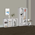 White Arched Open Decorative Cabinet With Books Vases Sculpture And Decorative Painting