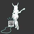 Woman In Black Outfit With Horns Playing Red Electric Guitar Near Amplifier