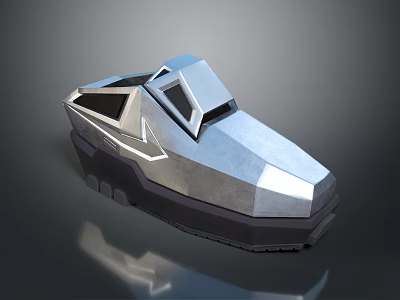 Futuristic Silver Metallic Spacecraft Model With Geometric Design And Observation Window For Space Exploration 3d model