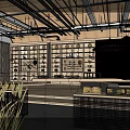 Modern Retail Store Interior With Shelves Display Counters And Central Black Structure
