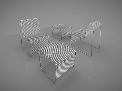 Modern Leisure Chairs With Wire Frame Design And Matching Side Tables Minimalist Style 3d model