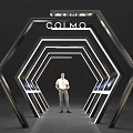 COLMO Hexagonal Event Entrance With Illuminated Design Central Person And Display Screens