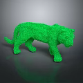 Green Tiger Sculpture With Textured Grass Like Surface On Shiny Black Base