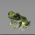 3D Green Frog Character With Big Eyes Green Body White Belly On Black Background With Reflection
