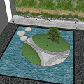 Serene Garden Landscape With Circular Grass Pathway Pond Bamboo And Rock Formations