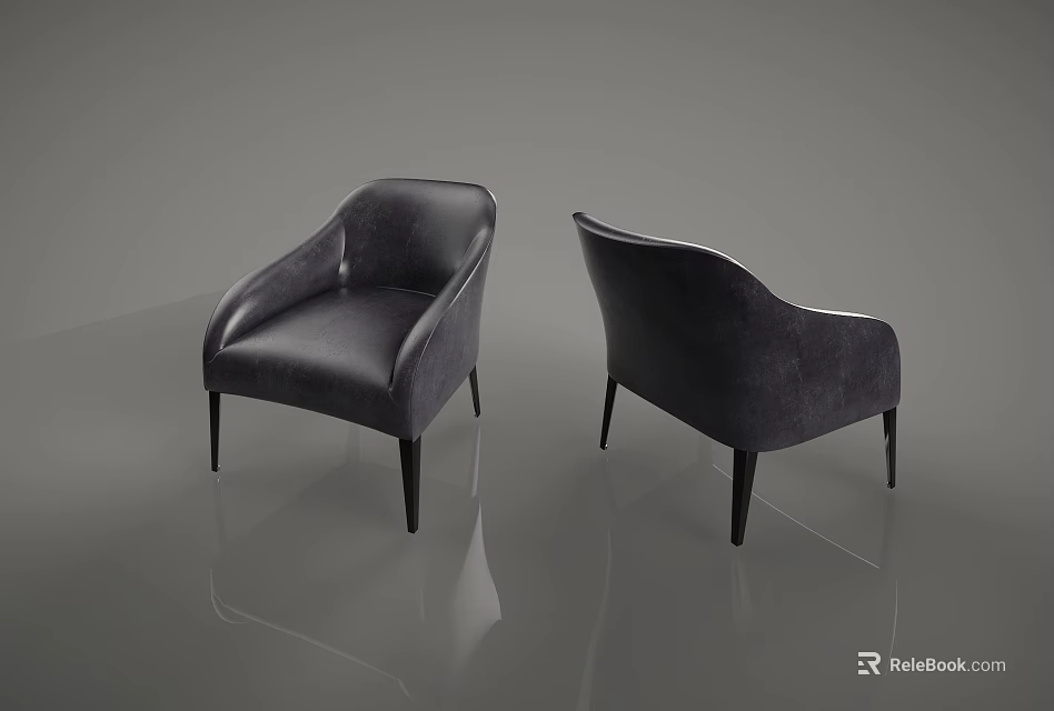 Modern Black Dining Chairs With Leather Armrests In Elegant Design Two Angles View 3d model