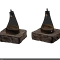 Decorative Glass Bottles With Liquid On Stone Base And Metal Tray Set