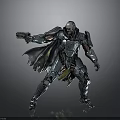 Sci Fi Character In Metallic Armor Holding Gun With Tattered Cloak And Battle Stance