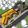Modern Commercial Street Design With Greenery Outdoor Seating And Shops