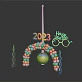 2023 Happy New Year Decor With Balloon Arch Purple Spiral Sphere Ornament Gold Glasses