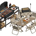 Outdoor Grill Setup With Grilled Food Dining Table And Folding Chairs