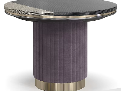 Modern Black Textured Round Dining Table With Purple Pleated Leg And Gold Metal Base 3d model
