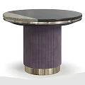 Modern Black Textured Round Dining Table With Purple Pleated Leg And Gold Metal Base