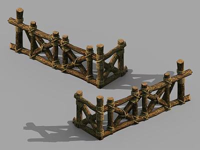 Rustic Wooden Fence With Rope Wrapped Crossed Posts Two Sections Outdoor Design 3d model