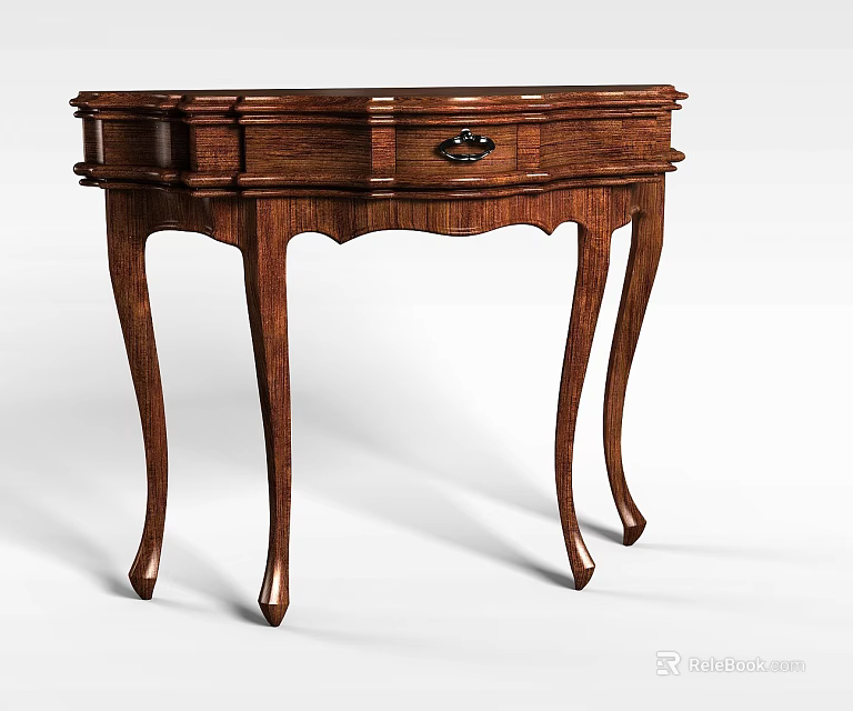 Classical Wooden Locker With Drawers And Elegant Curved Legs Design 3d model 