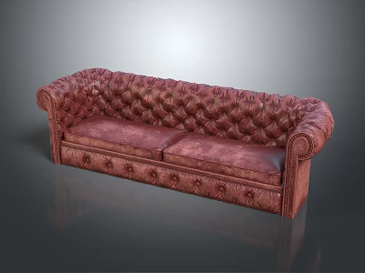 Elegant Two Seater Leather Sofa With Tufted Design And Rolled Arms 3d model