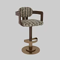 Stylish Bar Stool With Wooden Armrests Patterned Fabric Seat And Gold Metal Base