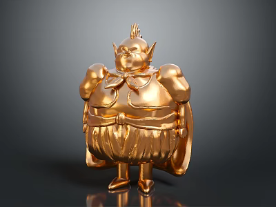 Golden Mythical Character Statue With Muscular Build Headpiece Skirt And Cape 3d model