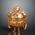 Golden Mythical Character Statue With Muscular Build Headpiece Skirt And Cape