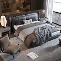 Modern Bedroom Double Bed With Gray Bedding Nightstands Table Lamps Accent Chair And Wool Rug