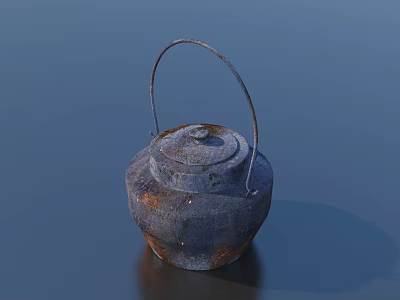 Rusted Metal Water Kettle With Handle And Lid For Home Use 3d model Rusted Metal Water Kettle With Handle And Lid For Home Use 3d model