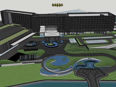 Modern Residential Building Featuring Landscaped Ponds Green Spaces And Scenic Walkways 3d model