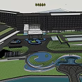 Modern Residential Building Featuring Landscaped Ponds Green Spaces And Scenic Walkways