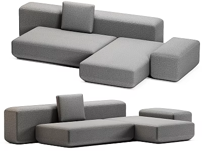 Gray Upholstered Modular Sectional Sofa With Multiple Seating Units And Cushions 3d model