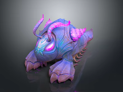 3D Render Fantasy Character And Mythical Creature With Purple Pink Horns Glowing Eyes Scaled Body 3d model