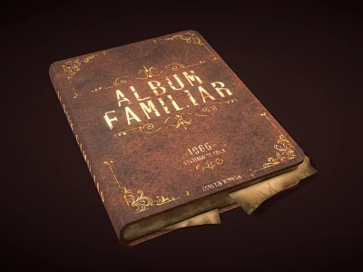 Vintage Album Familiar Book with Brown Cover and Golden Ornamental Design 3d model