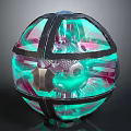 Modern Spherical Transparent Container With Black Frame Green Pink Glow And Internal Structure