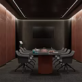 Modern Meeting Room Interior With Long Table TV Screen Brown Walls And Comfortable Chairs