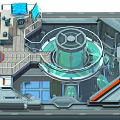 Advanced Research Laboratory With Central Circular Reactor Control Panels and Computer Stations