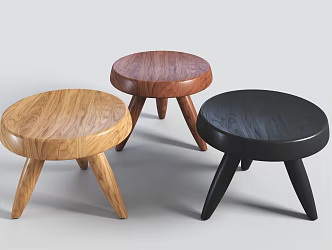 Solid Wood Stool Small Round Stool Log Stool Black Stool Low Stool Round Stool Three-legged Stool 3d model