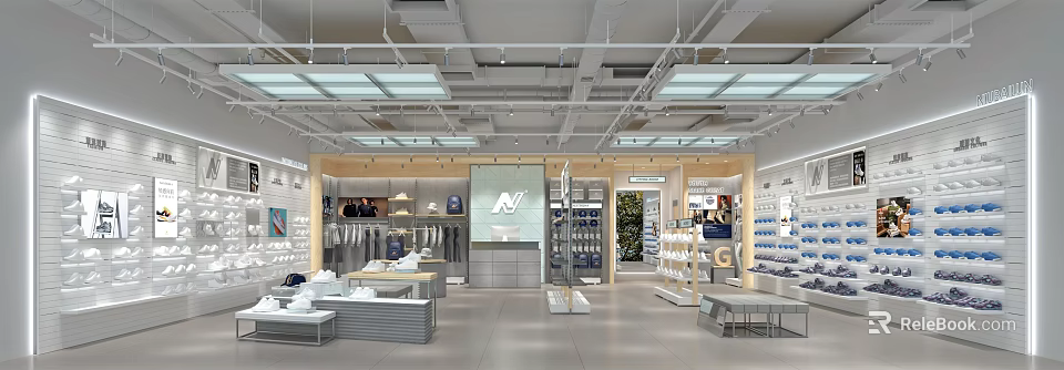 Well Lit Modern Fashion Store Interior With Clothing Racks And Bag Displays 3d model