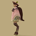 Game Film Character With Pink Cape Lace Trim Hat Green Accents And Plaid Shorts