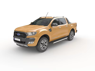 Orange Ford Pickup Truck Exterior Design With Stylish Wheels And Roof Antenna 3d model