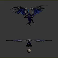 Mythical Winged Creatures With Large Black Blue And Smaller White Blue Wings Above Egg