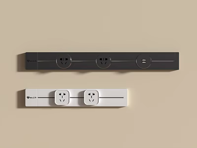Modern Black And White Power Strips With Two Sockets And Switch Design 3d model