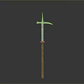 Medieval Style Weapon With Long Wooden Handle Metal Head Sickle And Spearhead Design